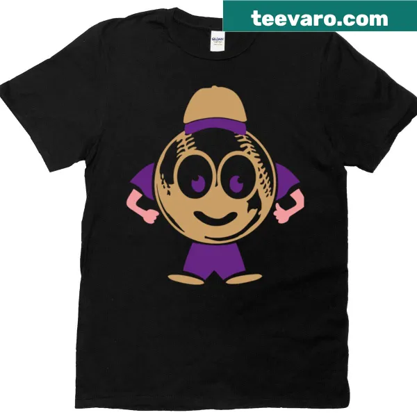 Cartoon stickman baseball player with a smiley face graphic