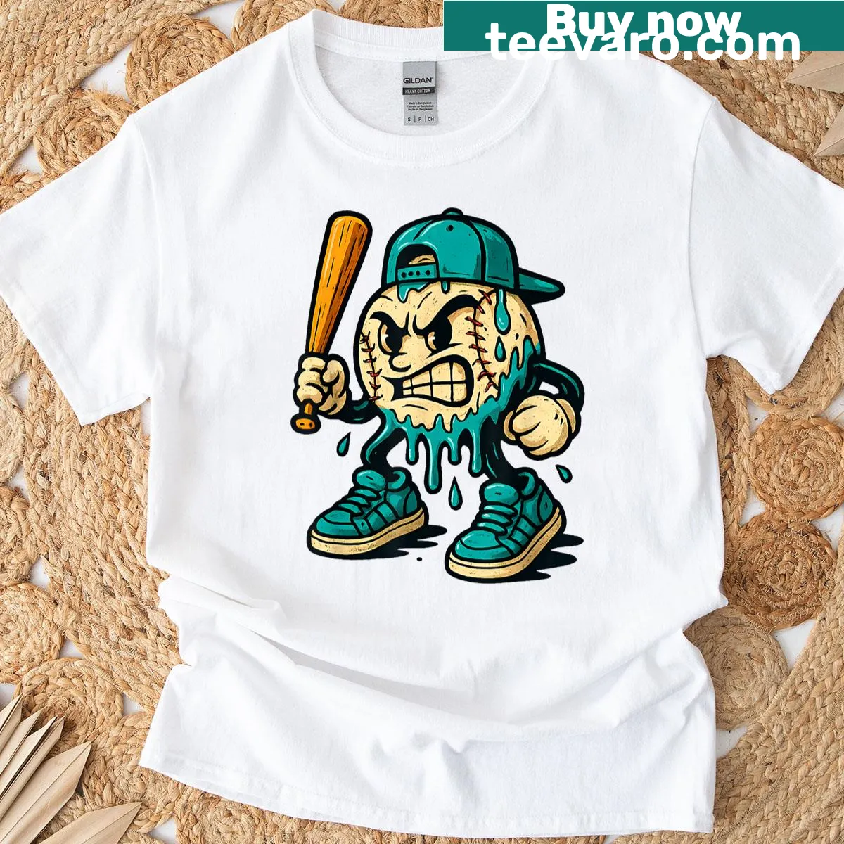 Youth t-shirt with baseball and ice cream graphic — on a men's t-shirt