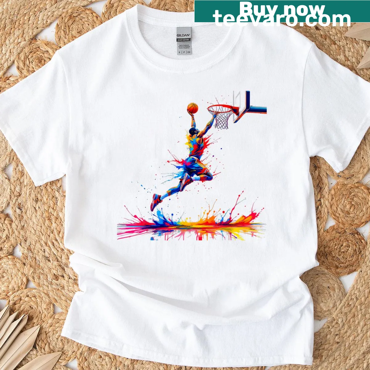 Illustration of a basketball player dribbling on a youth T-shirt — on a men's t-shirt