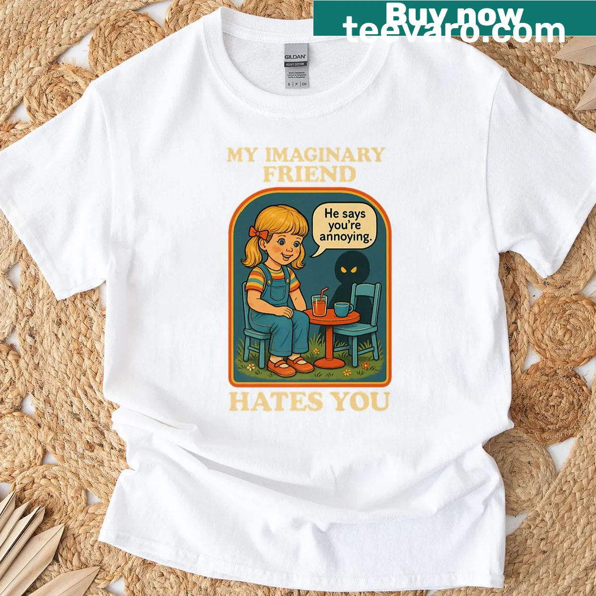 Sarcastic typography T-shirt referencing imaginary friends with dark humor — on a men's t-shirt