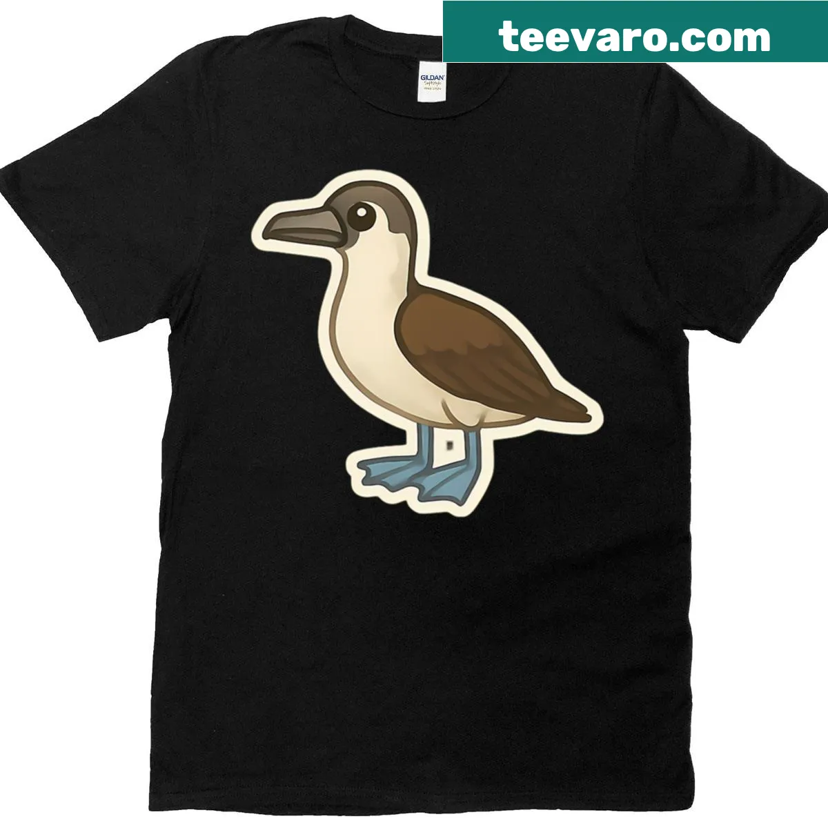 Illustrated blue-footed booby t-shirt design — on a men's t-shirt