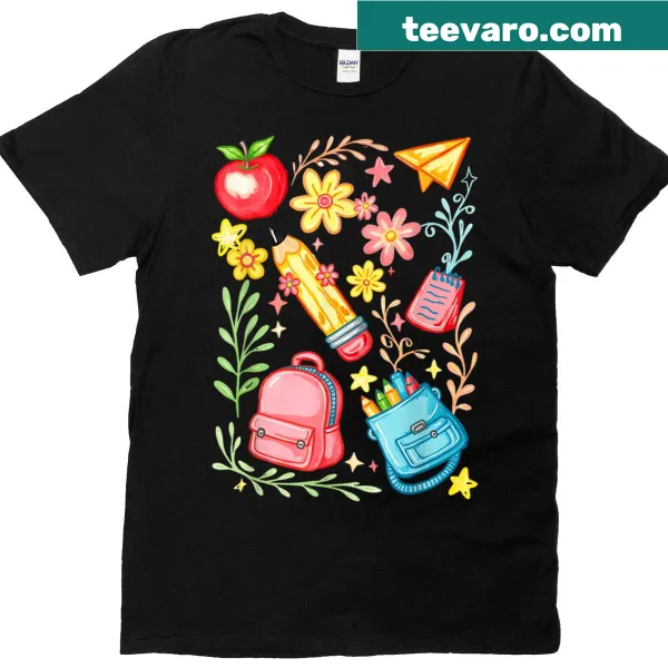 Boho floral design with a pencil illustration for school kids