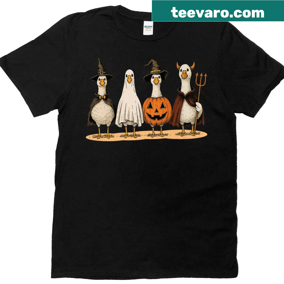 Vintage-style t-shirt featuring a humorous ghost goose design — on a men's t-shirt
