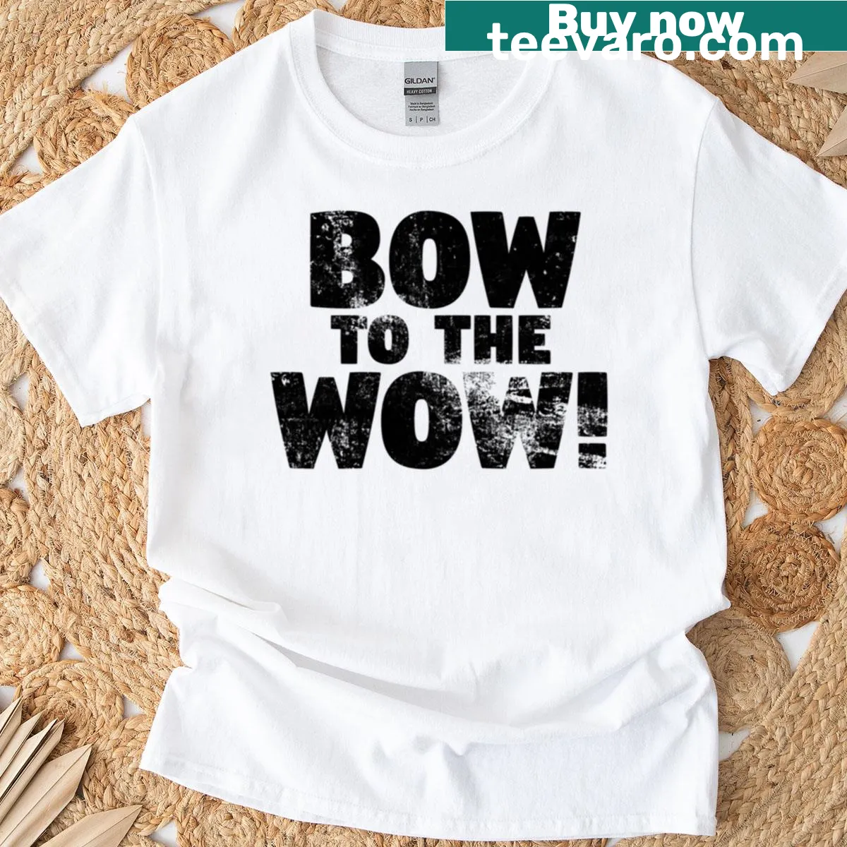 Grunge-text T-shirt with the phrase 'Bow To The Wow' in bold typography. — on a men's t-shirt