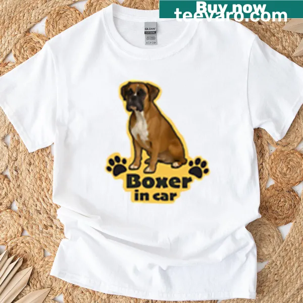 Graphic T-shirt featuring a boxer dog and car elements for dog lovers