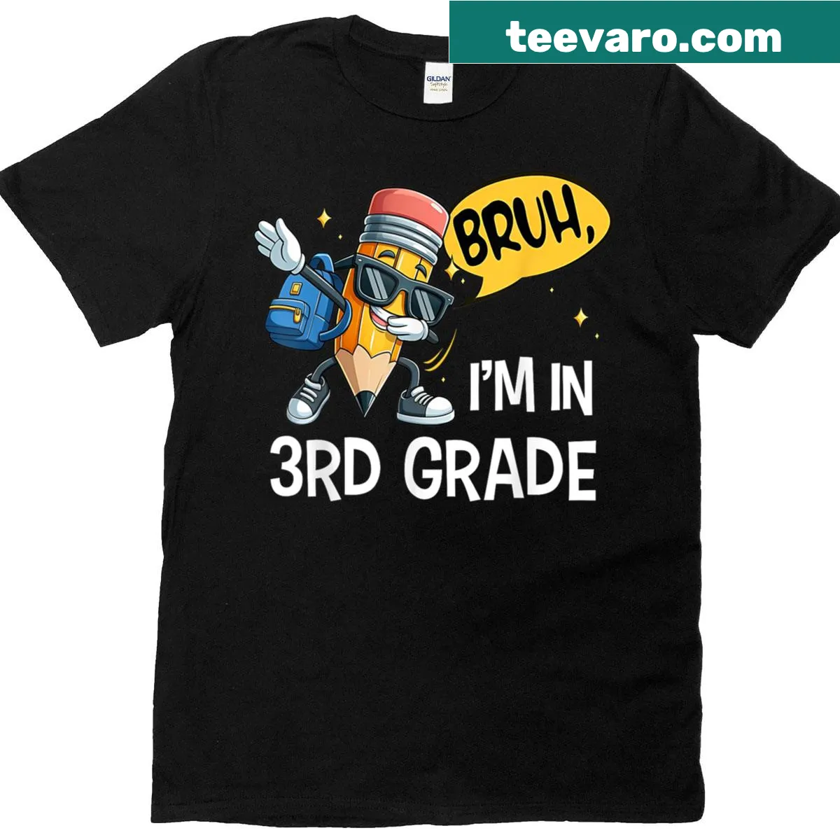 Back-to-school t-shirt for boys with the phrase 'Bruh I'm In 3rd Grade.' — on a men's t-shirt