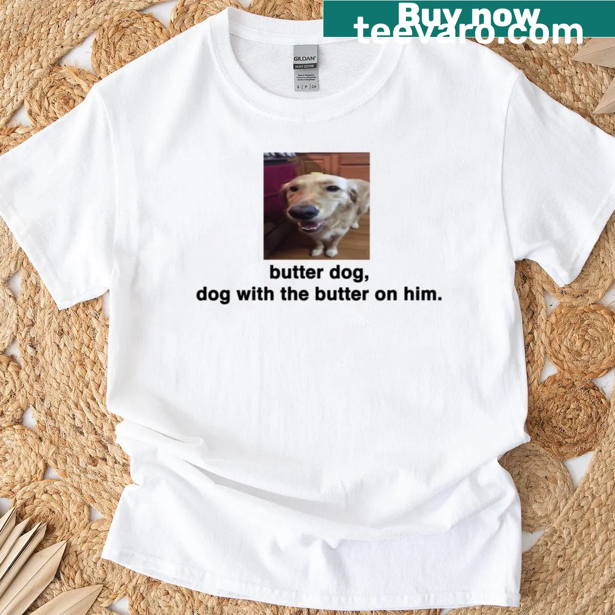 Cute illustration of a butter dog — on a men's t-shirt