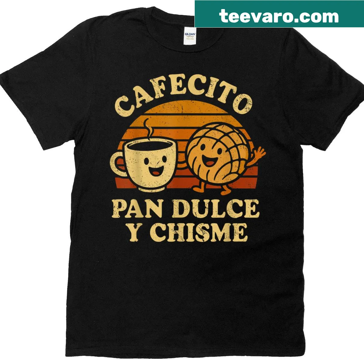 Vintage T-shirt featuring cafecito, pan dulce, and chisme — on a men's t-shirt