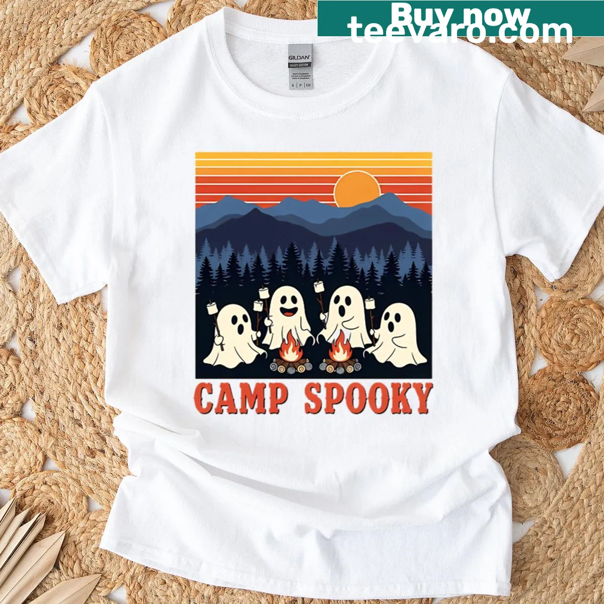 Retro ghost camping graphic on a vintage t-shirt — on a men's t-shirt