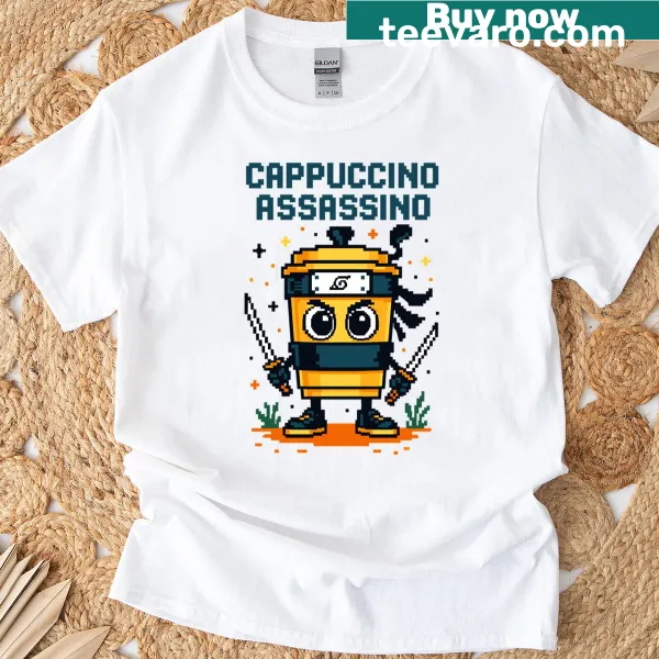 Pixel art coffee cup graphic T-shirt with humor for coffee lovers