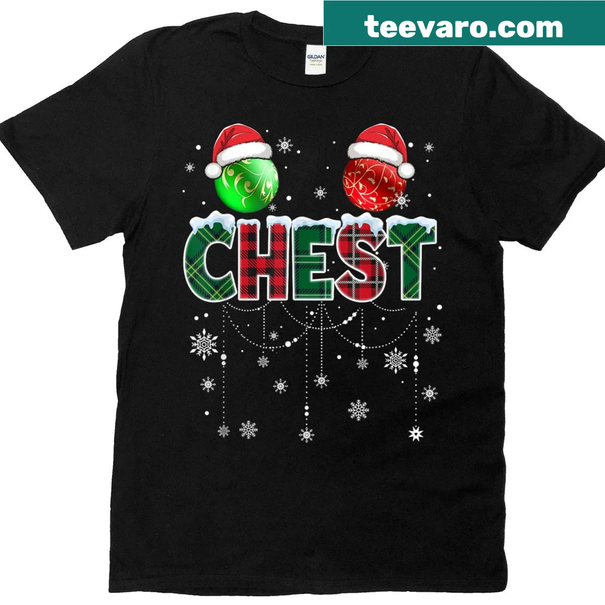 Funny Christmas Couples T-shirt with chestnuts pun and playful graphics — on a men's t-shirt