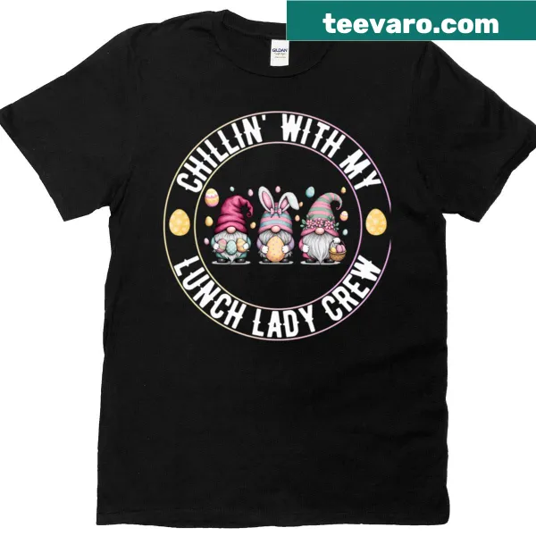 Oversized T-shirt with humorous text about lunch ladies and crew