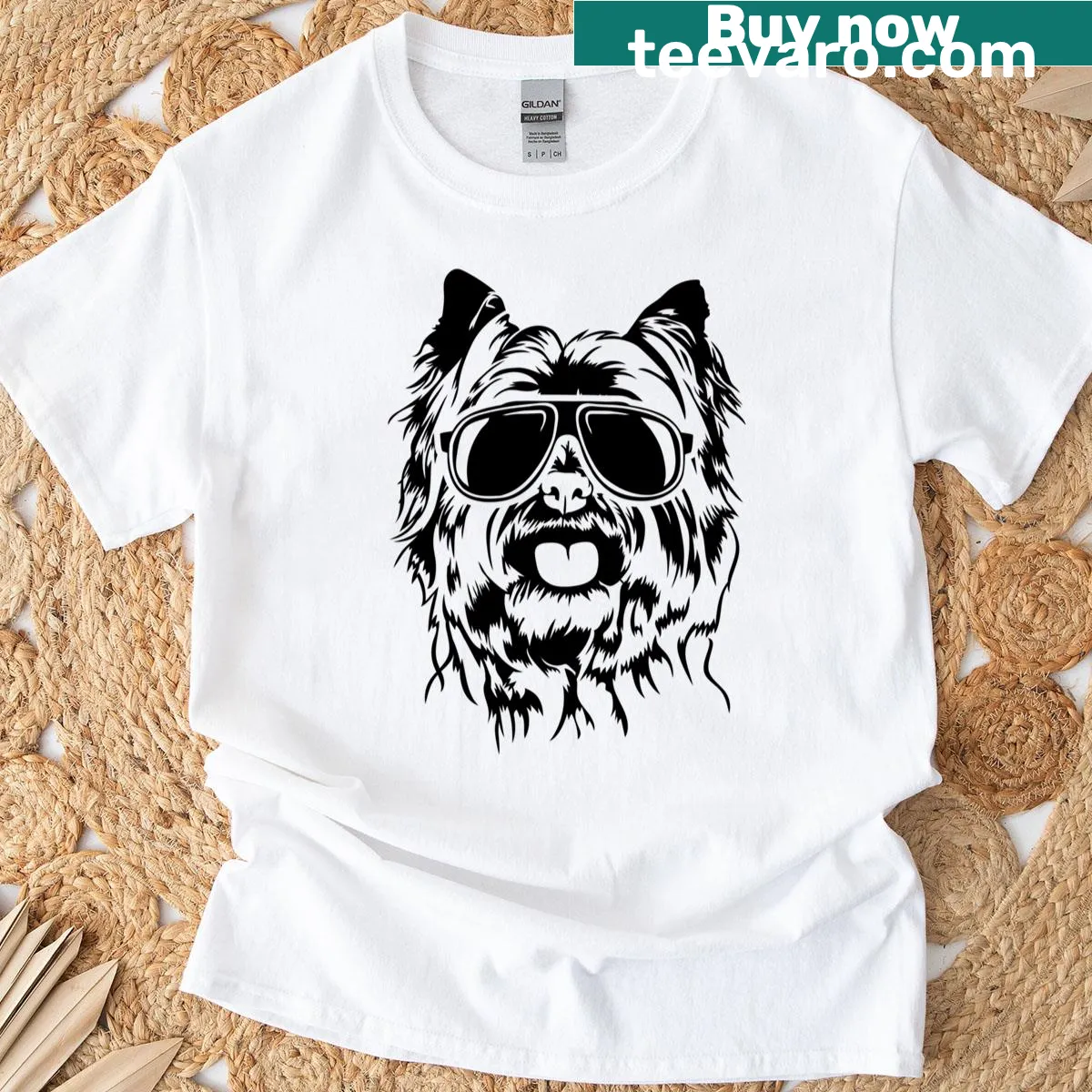 Cairn Terrier graphic with sunglasses on a funny tee — on a men's t-shirt