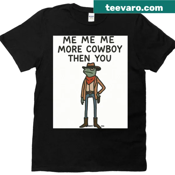 Graphic T-shirt featuring a whimsical cowboy frog illustration