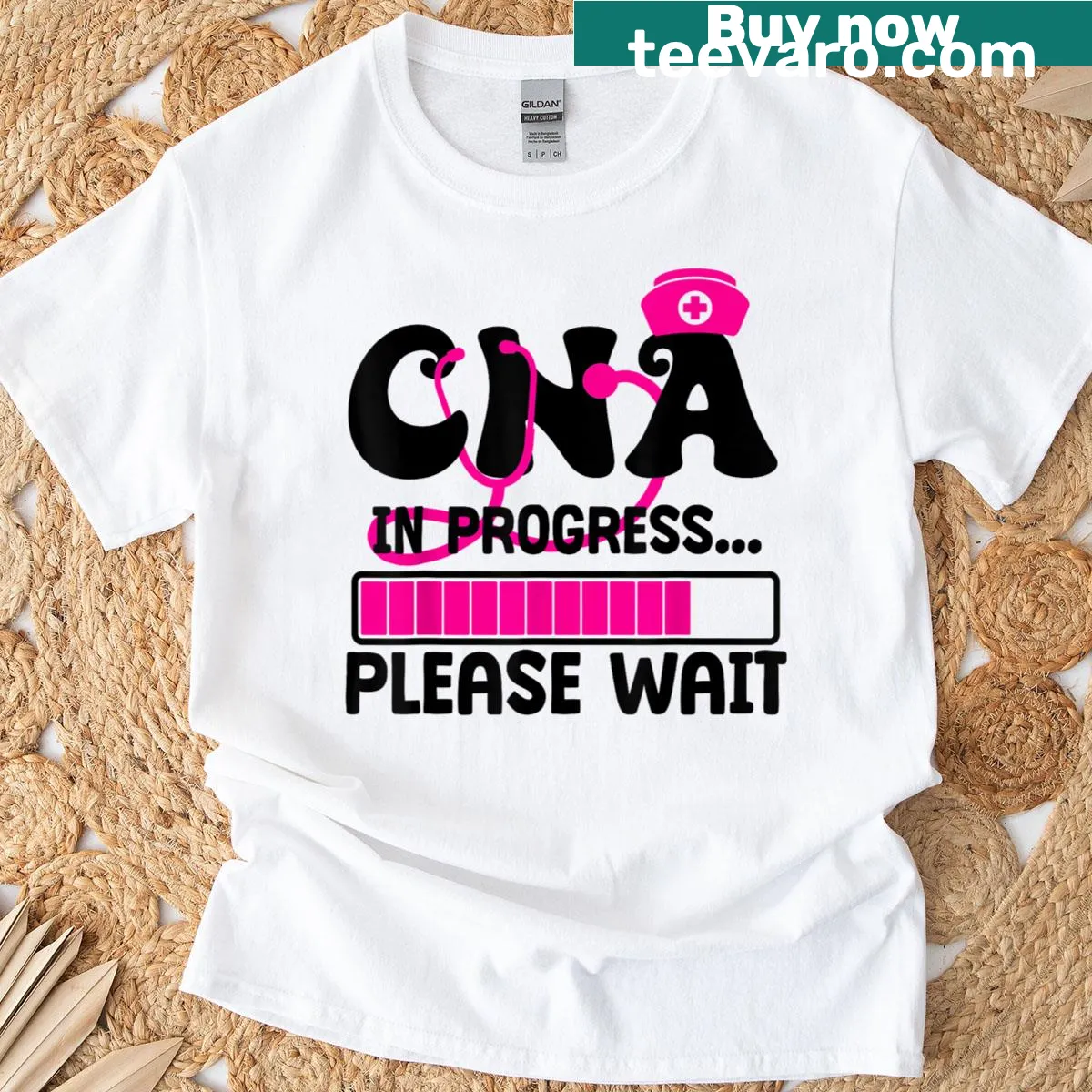 Retro T-shirt with fun 'CNA in Progress' design for nursing students — on a men's t-shirt