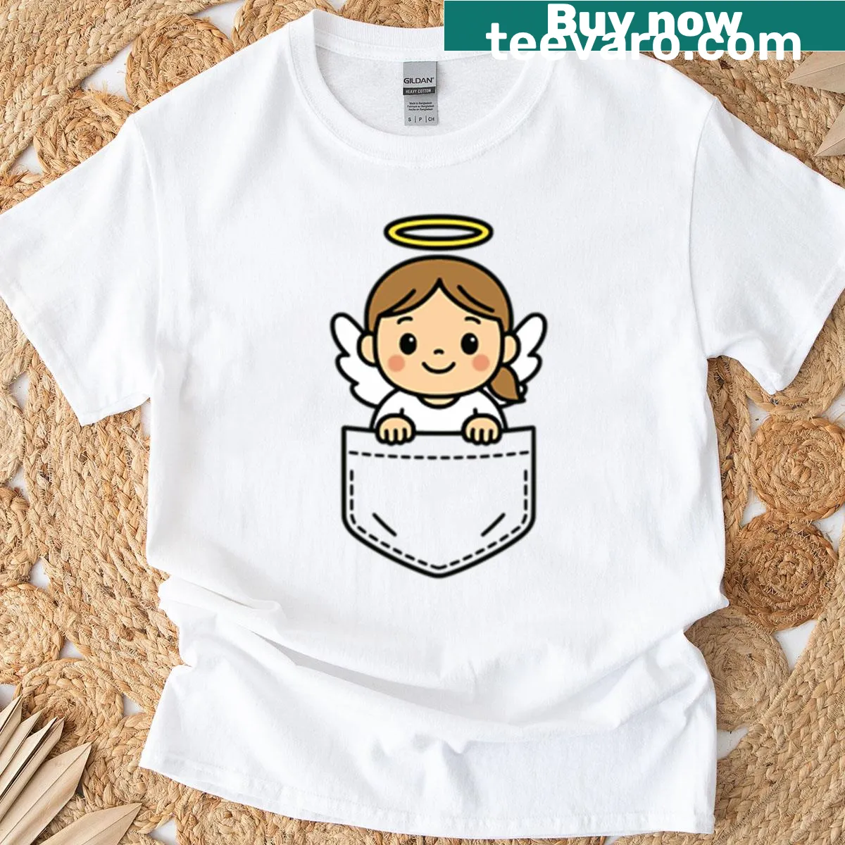 Illustration of a cute girl angel on a Christmas-themed t-shirt — on a men's t-shirt
