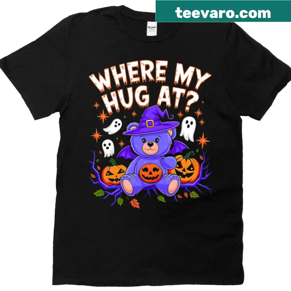 Adorable bear with pumpkin and humorous text on T-shirt