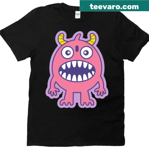 Oversized t-shirt featuring a cute pink monster with big teeth