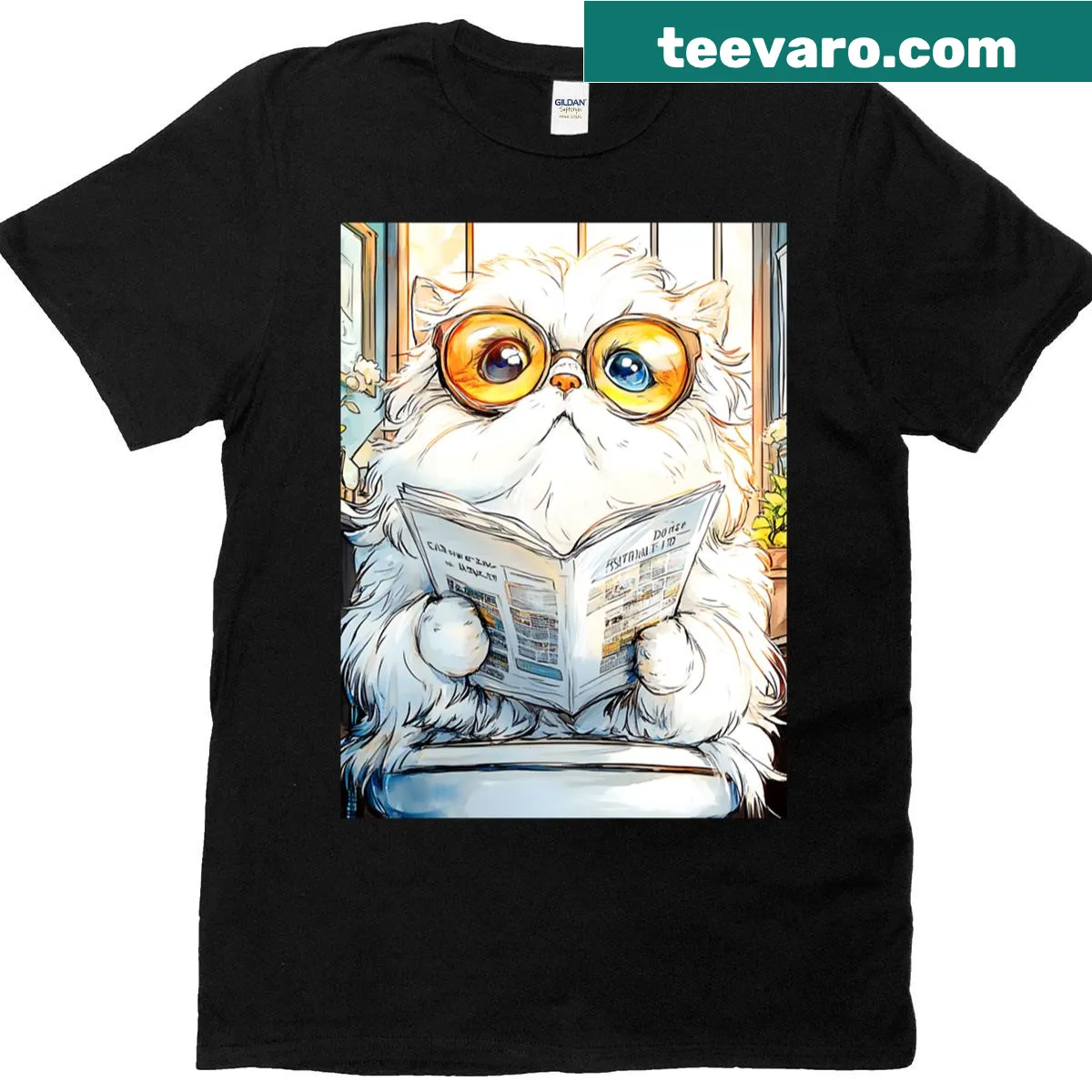 Shih Tzu wearing glasses reading newspaper on T-shirt — on a men's t-shirt