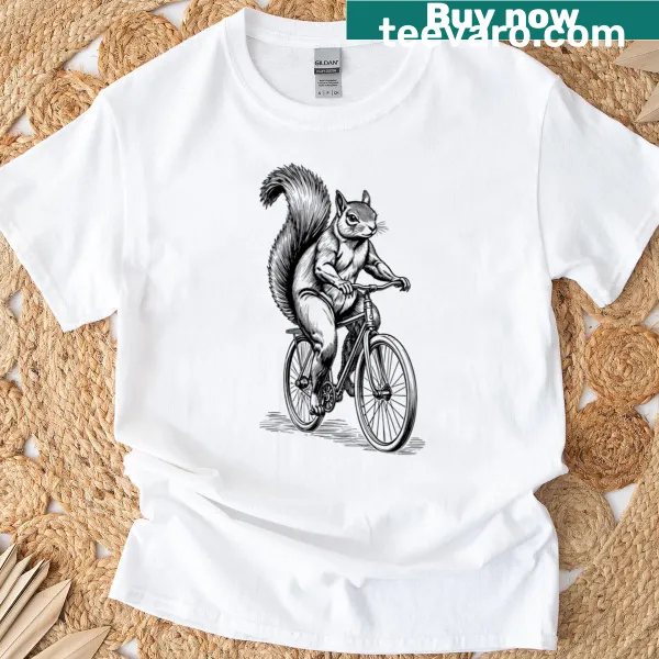 Vintage T-shirt with a squirrel riding a bicycle graphic