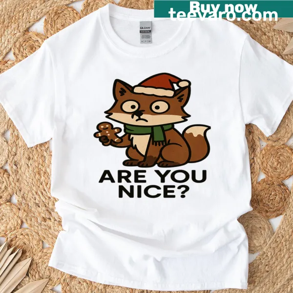 Cartoon fox graphic with text 'Are You Nice?' on T-shirt