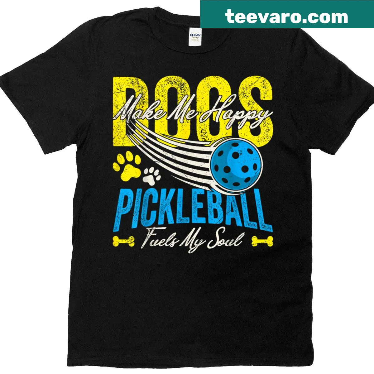 Funny dog mom t-shirt merging love for dogs and pickleball — on a men's t-shirt