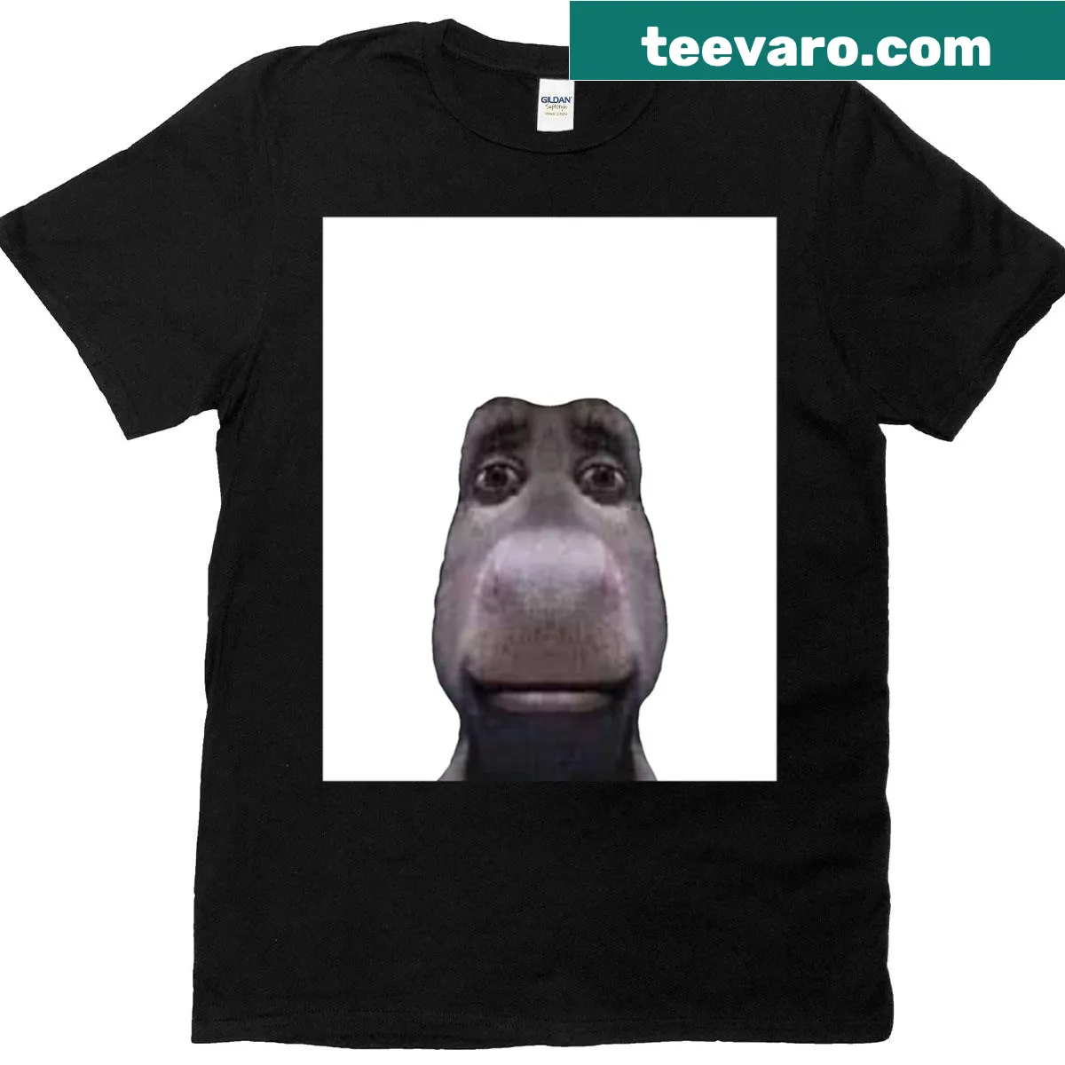 Graphic t-shirt with a donkey staring into your soul — on a men's t-shirt
