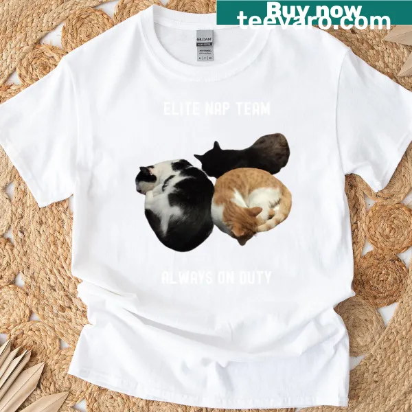 Funny T-shirt for cat lovers with 'Elite Nap Team' text