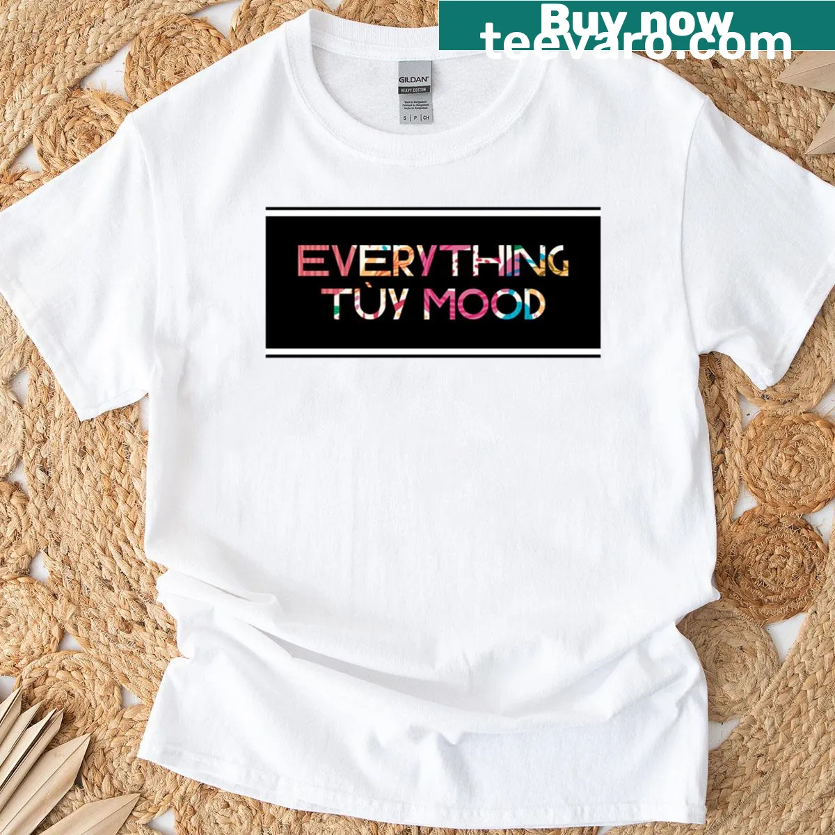 Oversized T-shirt with humorous mood-related text — on a men's t-shirt
