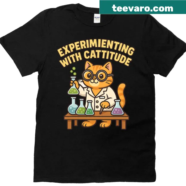 T-shirt featuring humorous text about 'Cattitude' for cat lovers