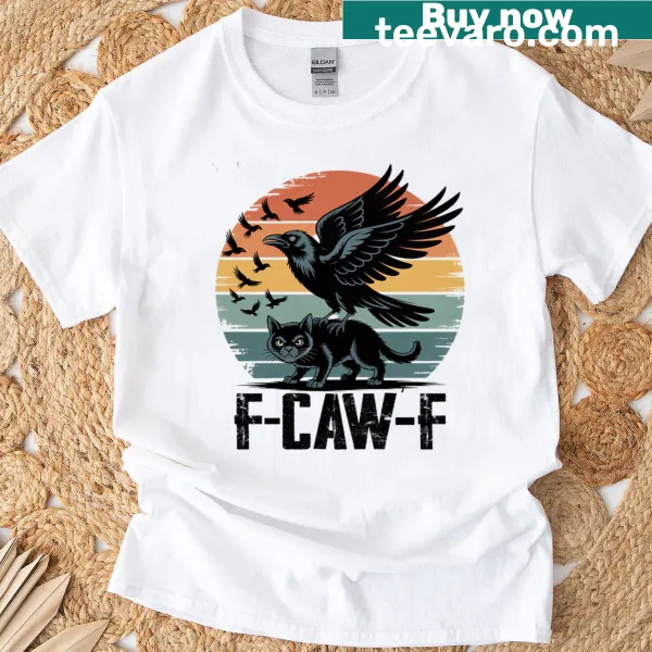 Black Crow and Cat pun graphic t-shirt with funny saying