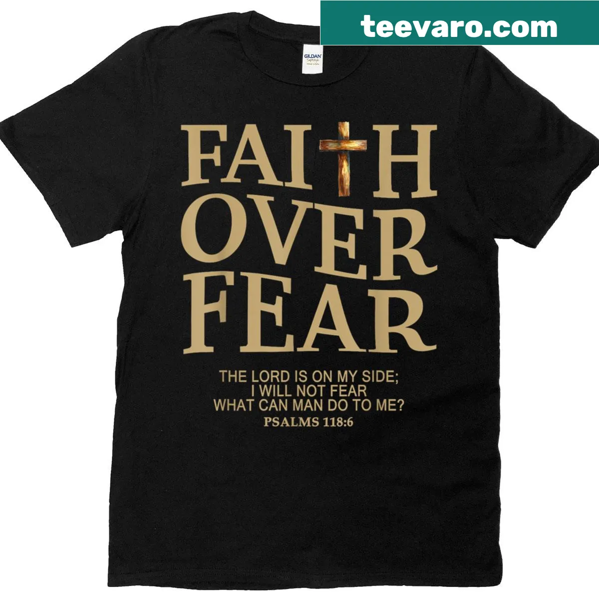 Inspirational t-shirt with 'Faith Over Fear' quote for motivation. — on a men's t-shirt