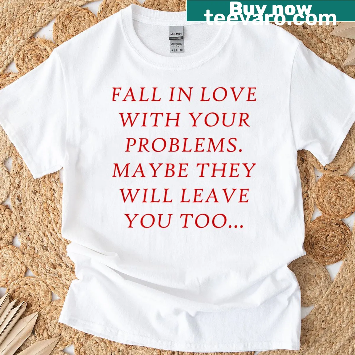 Witty typography T-shirt with humorous phrase about problems — on a men's t-shirt