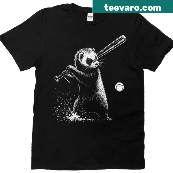 T-shirt featuring a ferret playing baseball