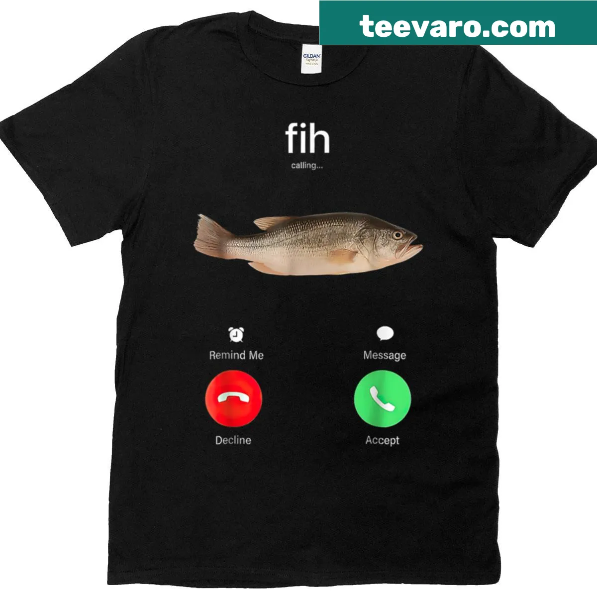Funny fishing-themed T-shirt with text about phone calls. — on a men's t-shirt