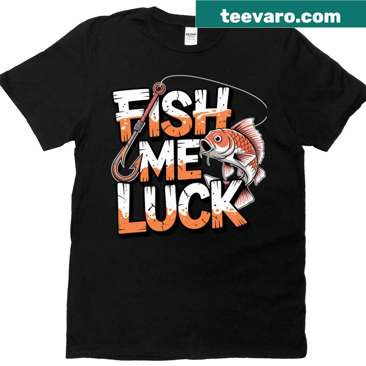 Funny t-shirt with the text 'Fish Me Luck' for fishing lovers — on a men's t-shirt