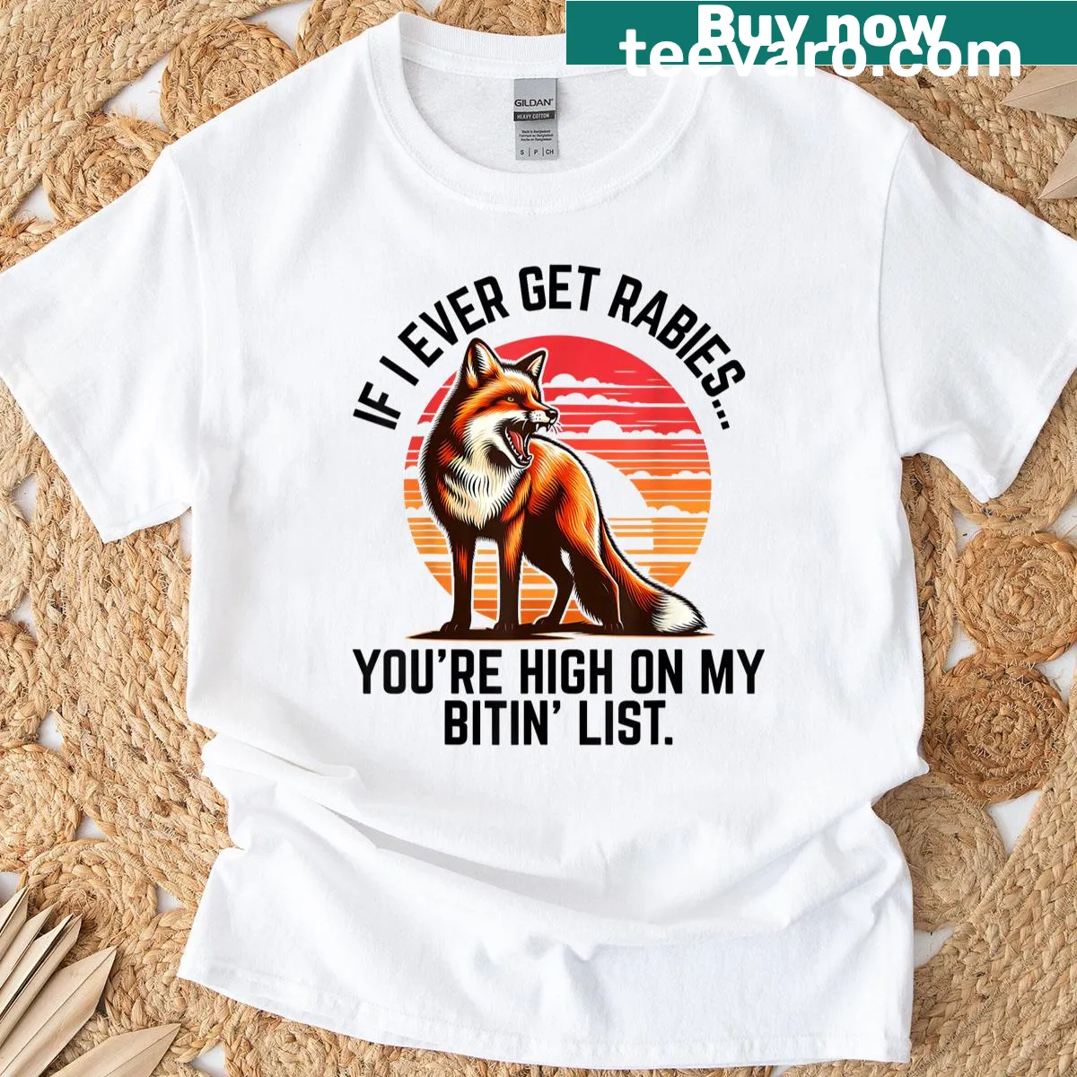 Funny shirt with humorous rabies quote and fox theme — on a men's t-shirt
