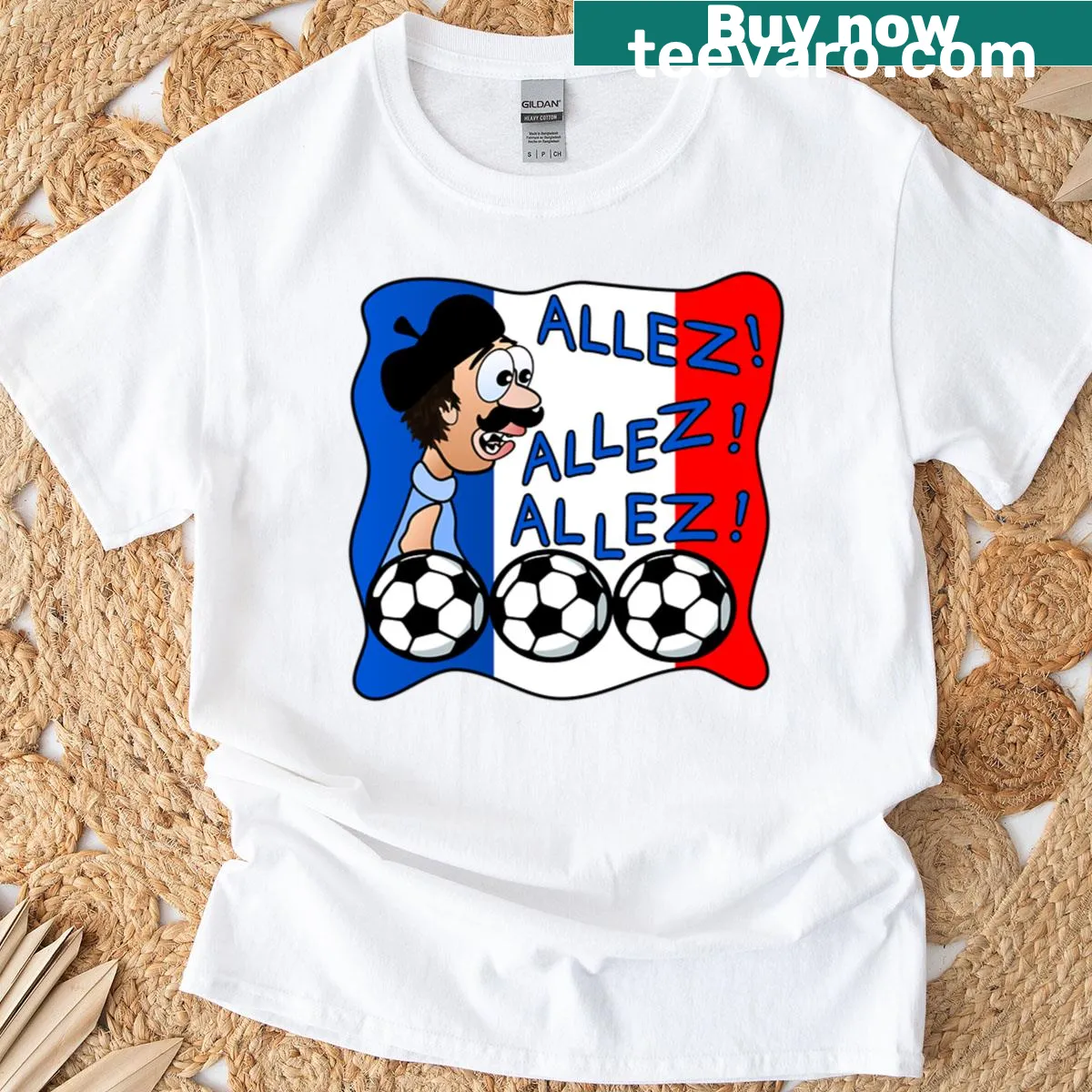 T-shirt featuring a playful mustache and football design. — on a men's t-shirt