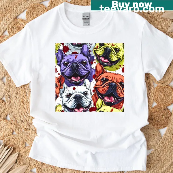 T-shirt with cute zombie French Bulldogs for Halloween or everyday wear.