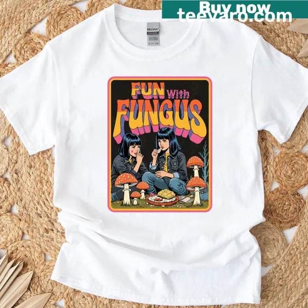 70s psychedelic T-shirt featuring a fun fungus design.