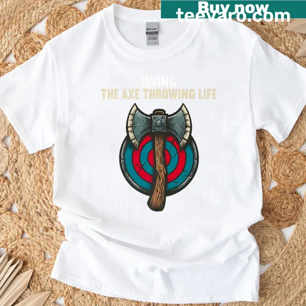 T-shirt with humorous graphic about axe throwing