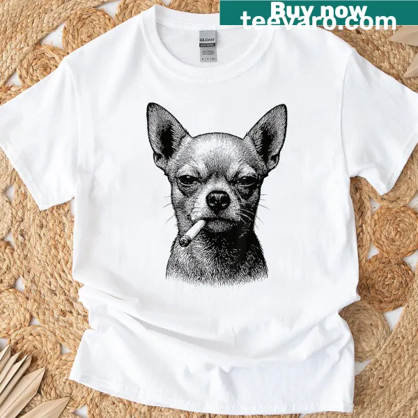 Funny Chihuahua illustration with a cigarette, showcasing humor