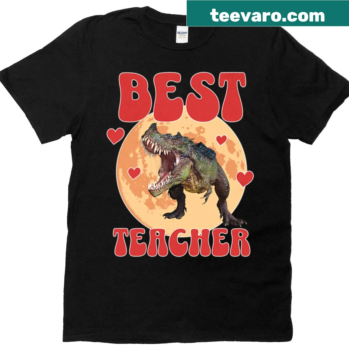 Humorous dinosaur design for teachers, celebrating education — on a men's t-shirt
