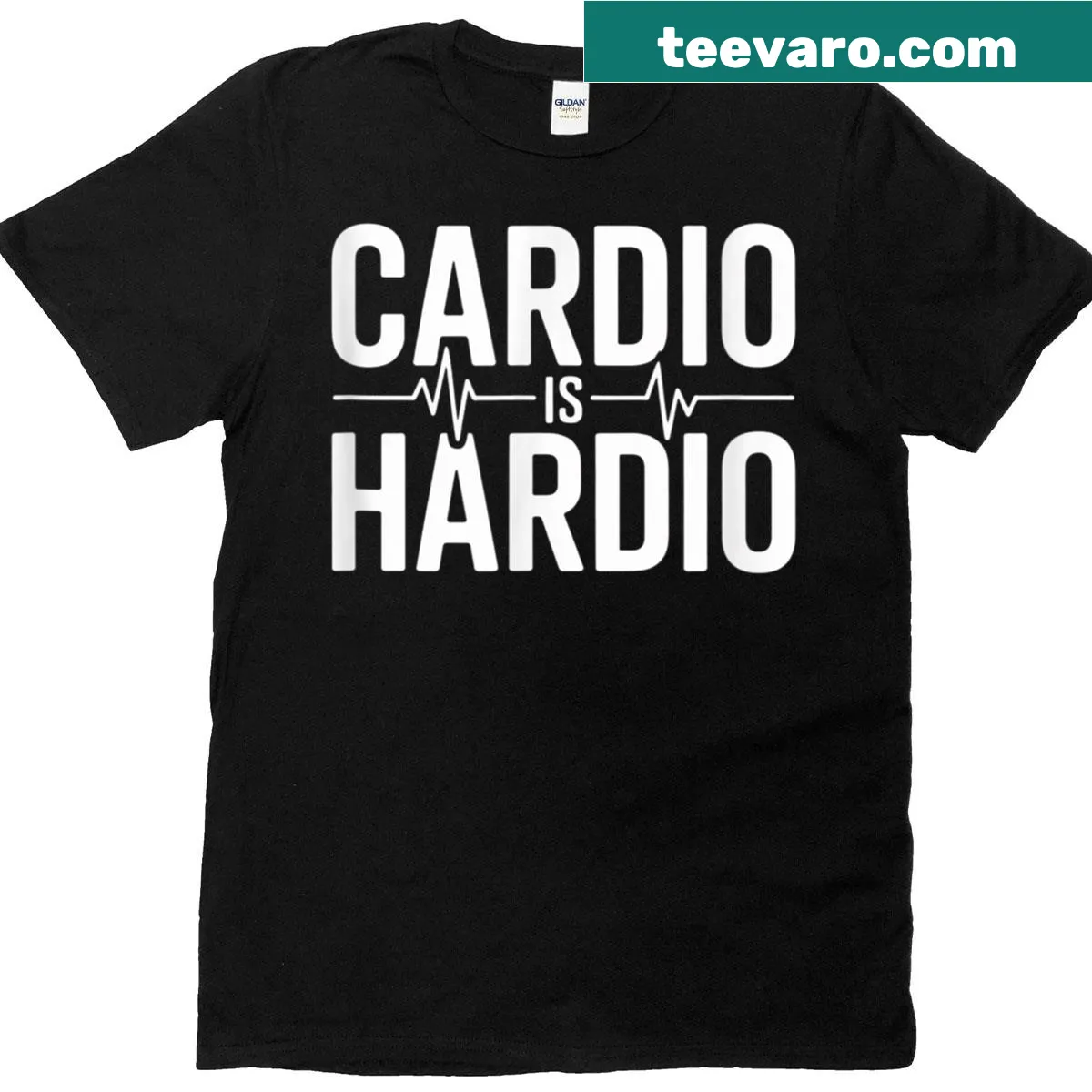 Humorous text design saying 'Cardio is Hardio' — on a men's t-shirt