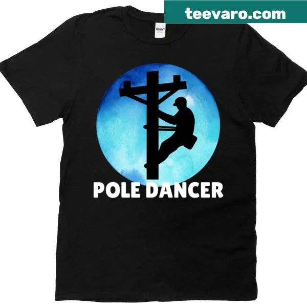Humorous lineman design depicting pole dancing