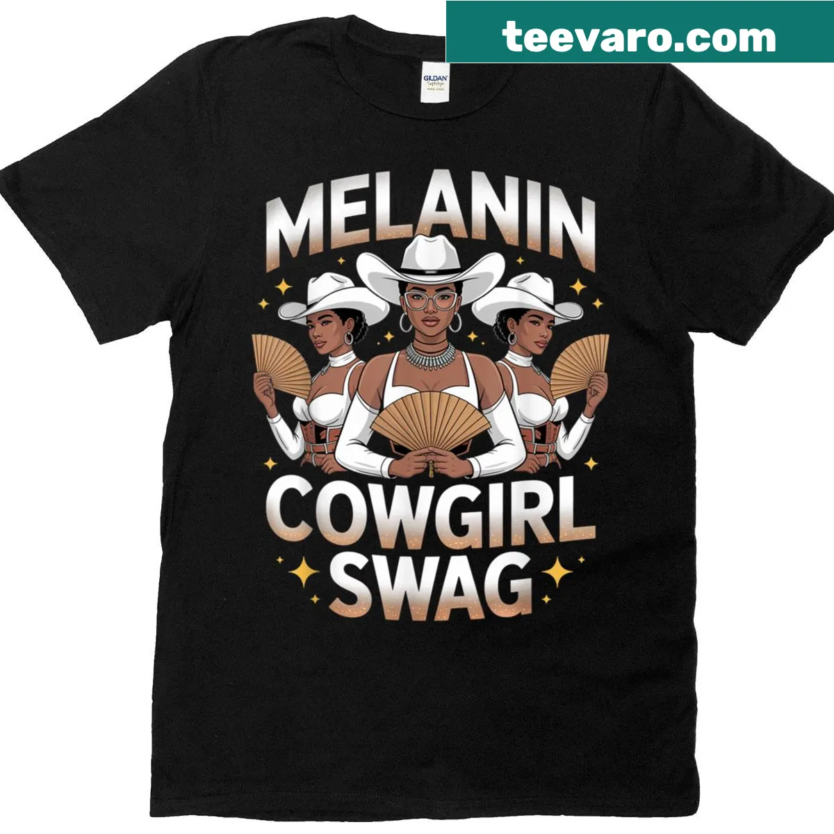 Text design celebrating Black culture with a cowgirl theme — on a men's t-shirt
