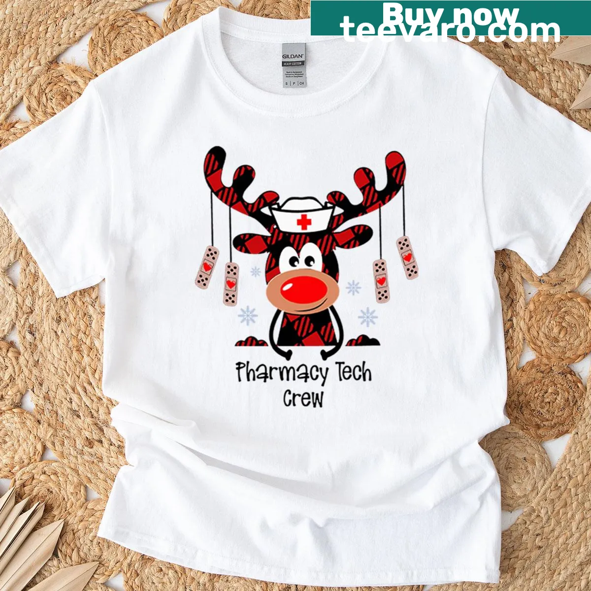 Christmas T-shirt for pharmacy techs with festive text — on a men's t-shirt