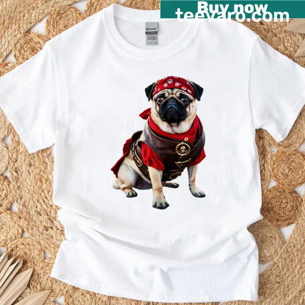 Funny pirate pug graphic t-shirt for dog lovers