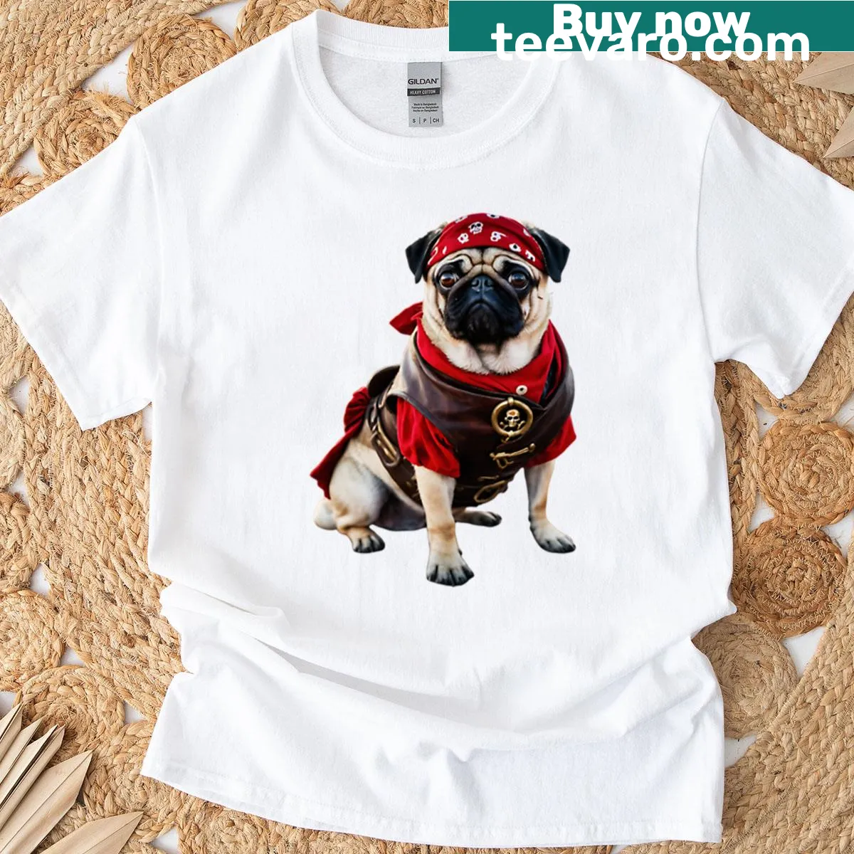 Funny pirate pug graphic t-shirt for dog lovers — on a men's t-shirt