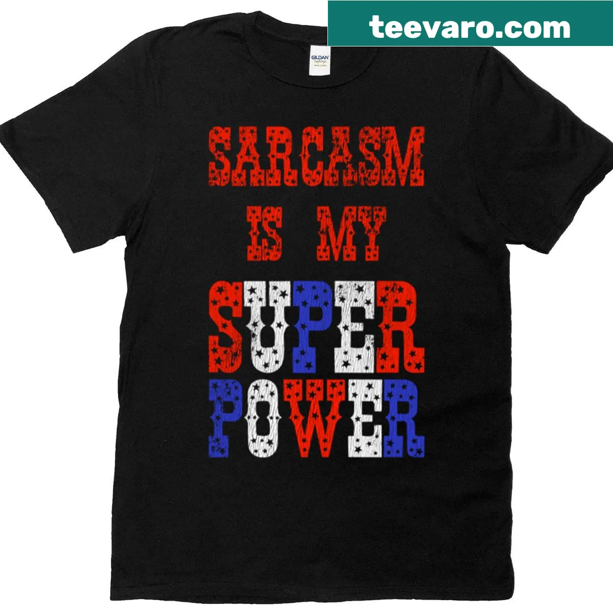Sarcastic patriotic men's t-shirt with clever text — on a men's t-shirt